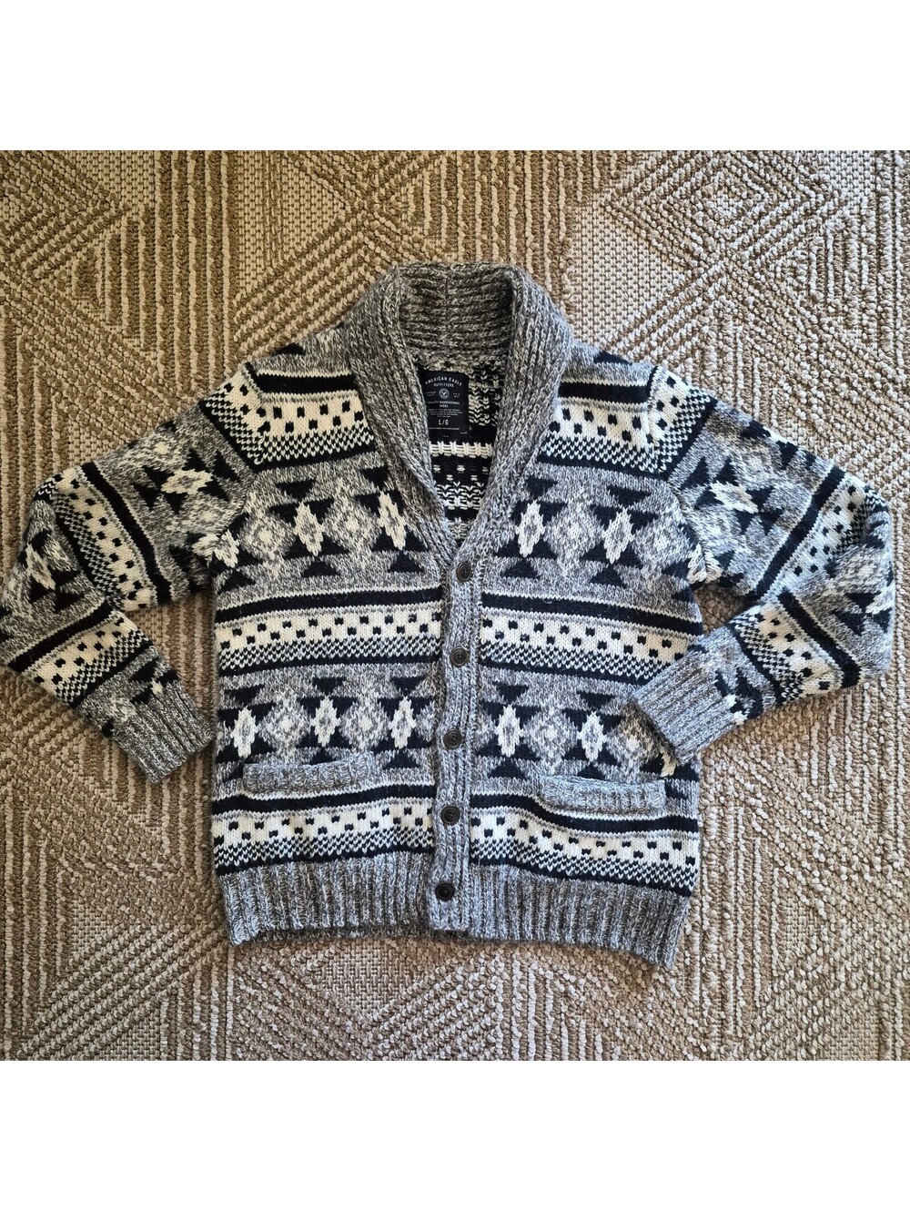 Y2K Womens American Eagle AEO Chunky Cardigan Sweater Fair Isle Southwestern L